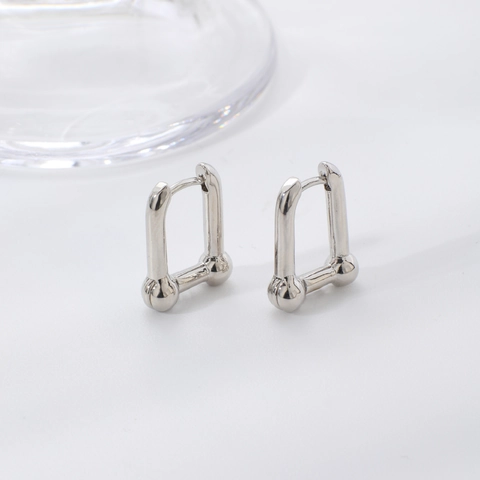 Pendientes de Aro U-Link de Cobre Color Plata Minimalistas Modernos para Mujer Joyería Geométrica Industrial