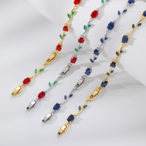 Élégant Collier en Cuivre Zirconium Feuille de Vigne pour Femmes Ras du Cou Floral en Strass Colorés Bijoux Nature
