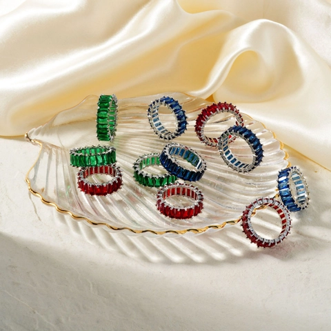 Eternity Ring Mit Zirkonia Im Smaragdschliff Für Damen Herren Hip Hop Geometrischer Rechteckiger Bandring Legierung Schmuck