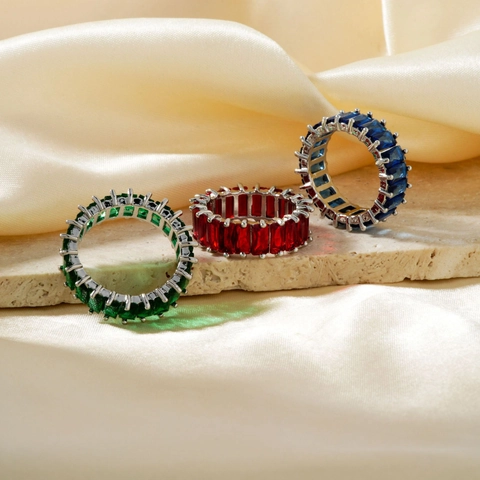 Eternity Ring Mit Zirkonia Im Smaragdschliff Für Damen Herren Hip Hop Geometrischer Rechteckiger Bandring Legierung Schmuck