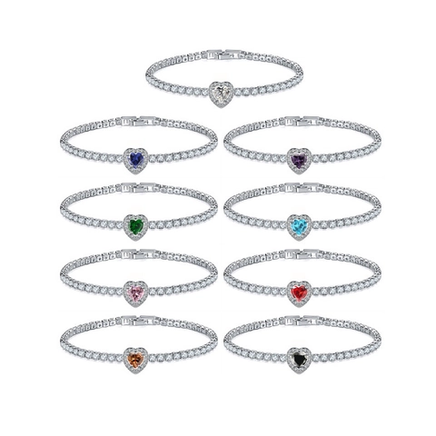 Lussuoso Bracciale Tennis in Rame Zirconia a Forma di Cuore per Donna Gioiello di Moda con Intarsio di Strass Regalo