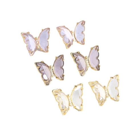 Élégantes Boucles d'Oreilles Clous Papillon en Verre pour Femmes Alliage de Cuivre Incrusté de Strass Style Mori Bijoux Minimalistes