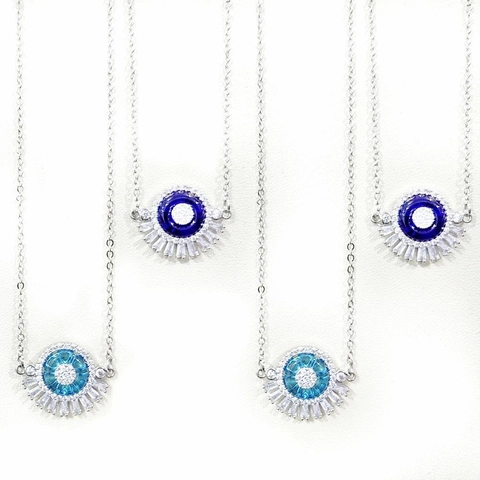 Elegante Collana Pendente Malocchio Rame Vetro Zirconia Taglio Baguette Strass Catena Gioielli Alla Moda Per Donna