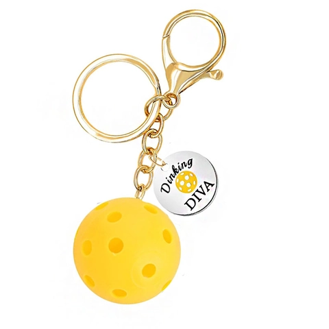 Pickleball Sleutelhanger Sportief Geel Holle Bal Roestvrij Staal Tag Dinking Diva Sleutelring Voor Sportliefhebbers Cadeau