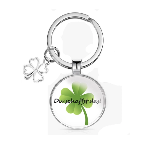 Du Schafst Das Duitse Tekst Sleutelhanger Klavertje Vier Geluksbrenger Glazen Cabochon Afstuderen Feest Metalen Sleutelring Cadeau