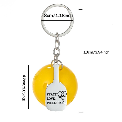Pickleball Schlüsselanhänger Edelstahl Schläger Peace Love Pickleball Gravur Hohlkugel Anhänger Sporttasche Geschenk