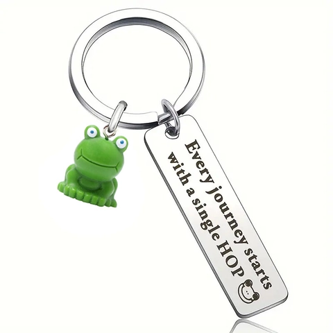 Llavero Rana Apoyo Emocional Acero Inoxidable Grabado Every Journey Starts With A Single Hop Regalo Inspirador Para Amigo