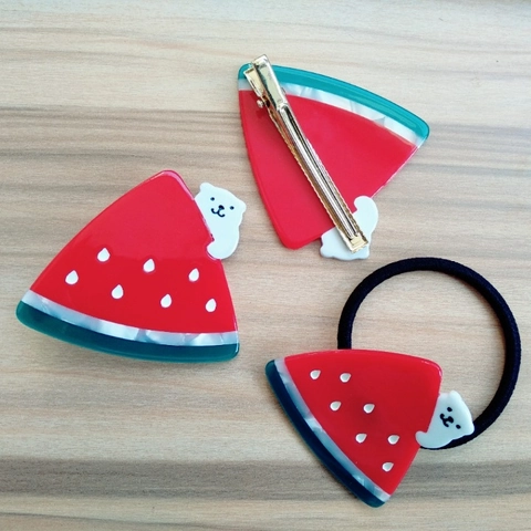 Lindo Clip para el Cabello de Oso Sandía Concha de Acetato Lazo para el Cabello Fruta Creativa Accesorios Diarios para Niñas