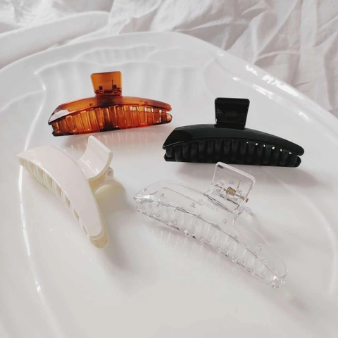 Pinza para el Cabello de Acrílico de Estilo Francés Grande Clip de Tiburón Coreano Minimalista para Mujer Elegante Color Sólido Patrón Ámbar Accesorios para el Cabello