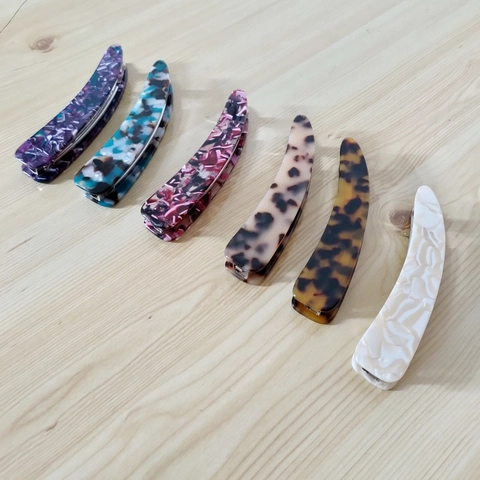 Fermaglio a Banana Coreano in Acetato con Motivo Leopardato Elegante Forma ad Arco Stampa Floreale Accessorio Quotidiano Donna