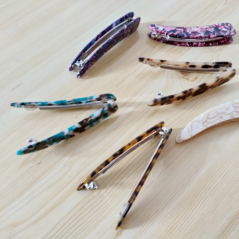 Fermaglio a Banana Coreano in Acetato con Motivo Leopardato Elegante Forma ad Arco Stampa Floreale Accessorio Quotidiano Donna