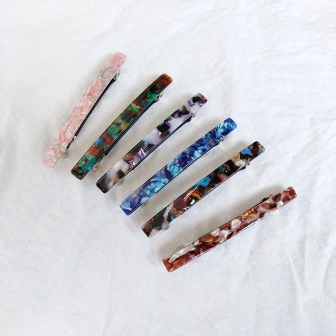 Pinza para el Pelo de Acetato Minimalista Francés Geométrico Mármol Estampado Floral Barrette Rectangular para Mujer Accesorio