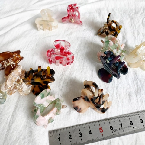 Molla per Capelli in Acetato Vintage Francese Stampa Leopardata Motivo Marmo Floreale Piccola Molletta per Capelli Donna
