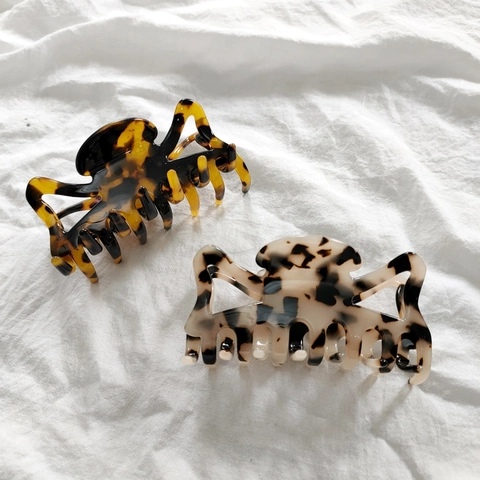 Pinza para el Cabello de Acetato de Carey Vintage para Mujer Estampado de Leopardo Clip de Tiburón Grande Accesorio para el Cabello