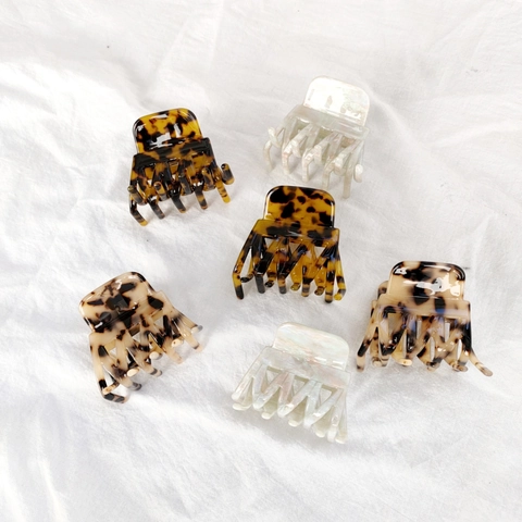 Pinza de Garra de Acetato Vintage Francés Elegante Estampado de Leopardo Carey Clip de Cabello Medio Hecho a Mano Mujer