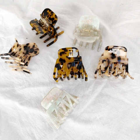 Pinza de Garra de Acetato Vintage Francés Elegante Estampado de Leopardo Carey Clip de Cabello Medio Hecho a Mano Mujer