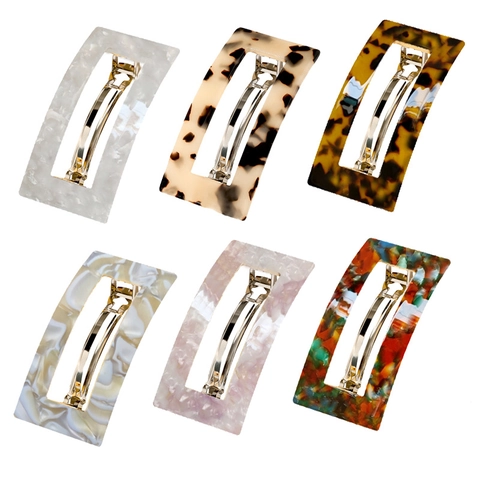 French Vintage Acetate Hollow Square Hair Clip Elegant Leopard Marble Pattern Spring Clip For Women Retro Hair Accessories