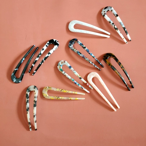 French Minimalist U-Shaped Cellulose Acetate Hair Stick Tortoise Shell Marble Pattern Hairpin For Women Daily Updo Styling Tool Accessory
