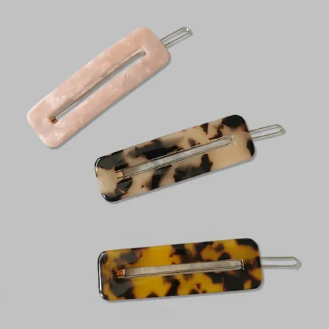 Pinza para el Cabello de Acetato Vintage Rectangular Hueca Carey Mármol Geométrico Clip Lateral Joyería de Moda para Mujer