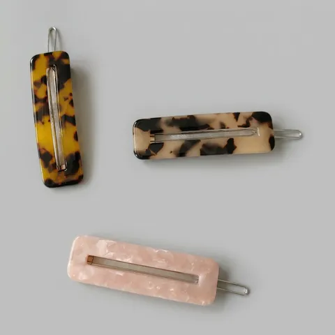 Pinza para el Cabello de Acetato Vintage Rectangular Hueca Carey Mármol Geométrico Clip Lateral Joyería de Moda para Mujer