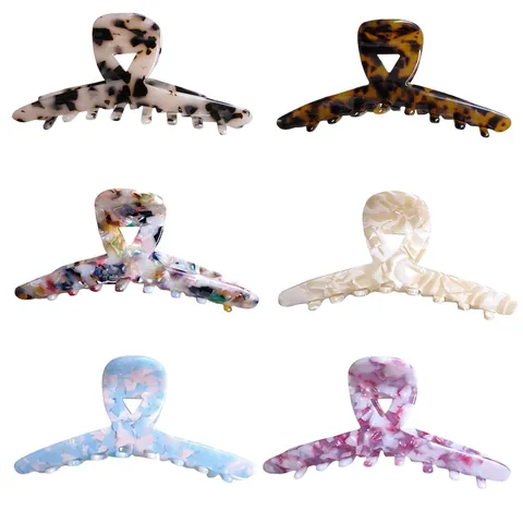 Pinza para el Cabello Grande de Acetato de Celulosa Francés Vintage para Mujer Clip de Tiburón con Estampado de Leopardo y Mármol Elegante