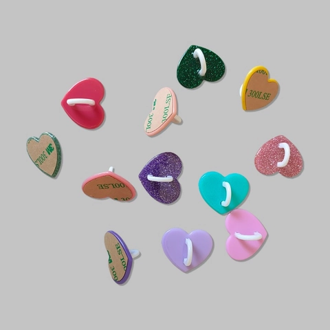 Heart Shaped Phone Case Hook Self Adhesive Acrylic DIY Phone Shell Decor Accessory Glitter Heart Sticker Hook For Keychains