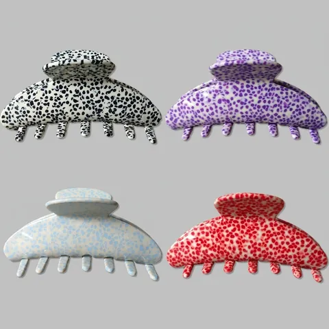 Grande Pinza per Capelli in Acetato di Cellulosa Vintage Francese Pois Maculata Stampa Leopardata Accessorio per Styling Donna