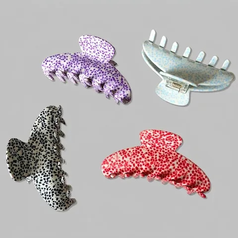 Grande Pinza per Capelli in Acetato di Cellulosa Vintage Francese Pois Maculata Stampa Leopardata Accessorio per Styling Donna