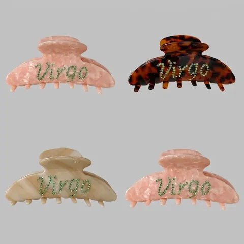 Pinza para el Pelo Francesa Vintage Grande de Acetato Letra Virgo Strass Mármol Carey Pinza de Tiburón para Mujer Joyería