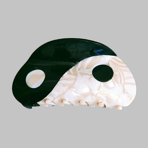 Molletta per Capelli in Acetato con Motivo Tai Chi Yin Yang Stile Cinese Retrò Bianco Nero Texture Marmo Accessorio Donna