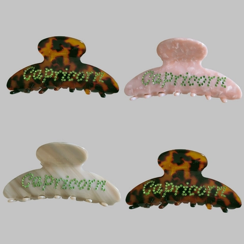 Large Cellulose Acetate Hair Claw Clip Capricorn Zodiac Green Rhinestone Shark Clip Women Fashion Hair Styling Accessory