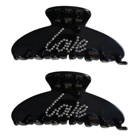 Elegante Haarklem Van Celluloseacetaat Franse Stijl Zwart Met Strass Ingelegd Letter Shark Clip Voor Dames Haaraccessoires