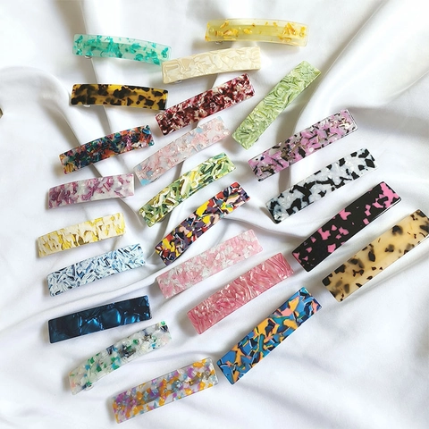 Franse Acetaat Marmerpatroon Grote Haarclips Rechthoekige Barrettes Minimalistische Mode Haar Accessoires Voor Dames