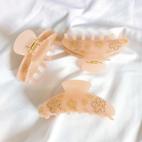 French Vintage Acetate Hair Claw Clip Rhinestone Flower Large Shark Clip For Women Sweet Floral Hair Grip Non-Slip Hair Accessories