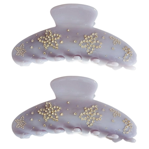 French Taro Purple Acetate Hair Claw Clip Rhinestone Flower Star Pattern Elegant Shark Clip For Women Styling Accessory