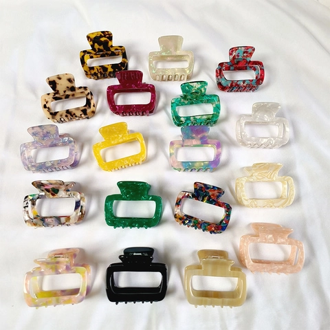 Pinza de Pelo Cuadrada de Acetato Minimalista Francés para Mujer Estampado de Leopardo Mármol Calado Pequeña Pinza de Pelo Accesorios
