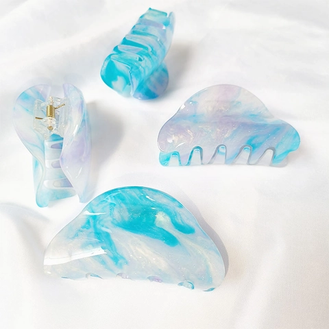 Pinza per Capelli in Acrilico Marmorizzato in Stile Francese per Donna Blu Viola Sfumato Accessori per Capelli