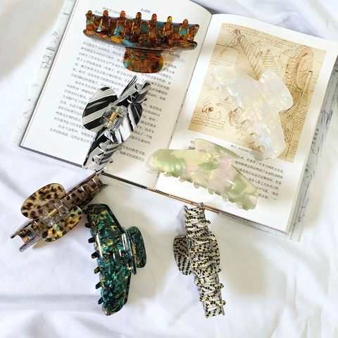 Große Elegante Französische Haarklammer Für Damen Dickes Haar Rutschfeste Haarkralle PVC Marmor Blumenmuster Haarschmuck Hochwertig