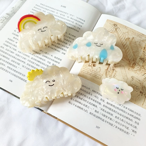 French Ins Acetate Cloud Hair Claw Clip Cute Smile Face Rainbow Sun Raindrop Hairpin Sweet Hair Accessories For Women
