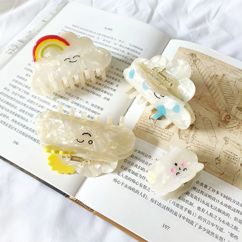 French Ins Acetate Cloud Hair Claw Clip Cute Smile Face Rainbow Sun Raindrop Hairpin Sweet Hair Accessories For Women