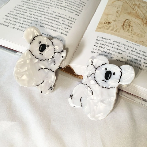 Französischer Ins-Stil Süße Koala Acetat Haarkralle Für Damen Marmorstruktur Eleganter Hai Haarklip Haarschmuck