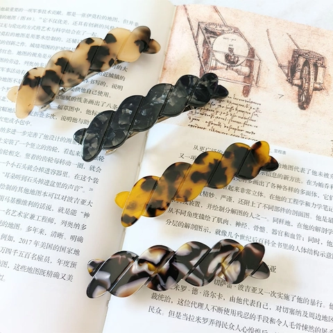 Pince à Cheveux Vintage Française en Acétate Torsadée à Vagues Motif Écaille de Tortue Marbre Rétro Accessoires Cheveux Femme