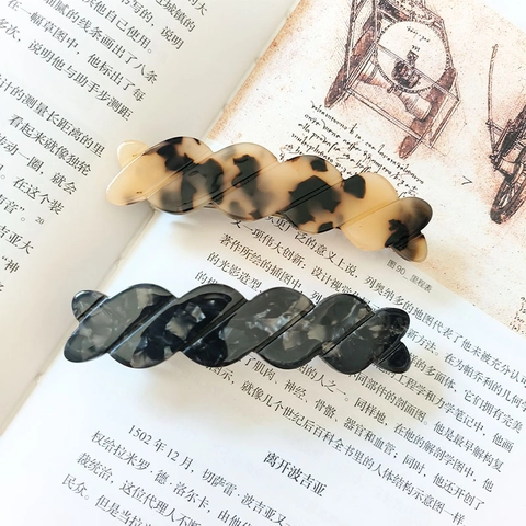 Pince à Cheveux Vintage Française en Acétate Torsadée à Vagues Motif Écaille de Tortue Marbre Rétro Accessoires Cheveux Femme
