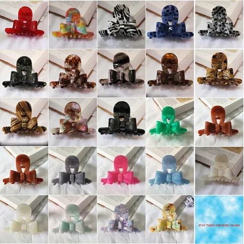 French Vintage Bow Acetate Hair Claw Clip Elegant Marble Texture Shark Clip Large Hair Clamp For Women Styling Accessories
