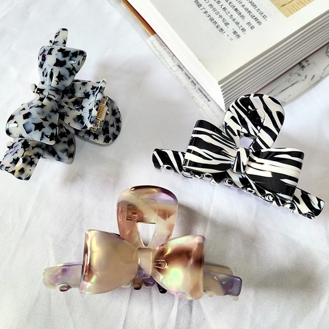 Molla per Capelli Francese Vintage in Acetato con Fiocco Grande Clip a Squalo Accessorio per Capelli Fatto a Mano per Donna Festa