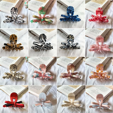 French Elegant Acetate Bow Hair Claw Clip Large Marble Floral Print Shark Clip Vintage Hair Styling Accessories For Women