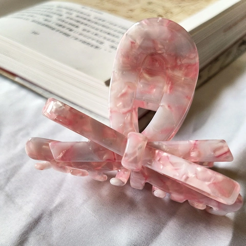 French Elegant Acetate Bow Hair Claw Clip Large Marble Floral Print Shark Clip Vintage Hair Styling Accessories For Women