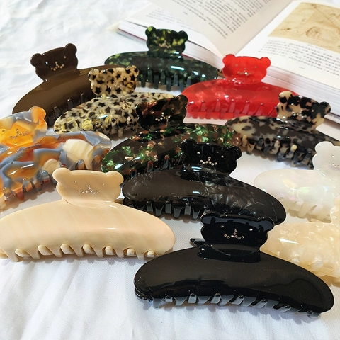 Pinza per Capelli Francese in Acetato a Forma di Orso per Donna Simpatico Fermaglio a Forma di Animale Grande Accessori per Capelli Eleganti con Strass