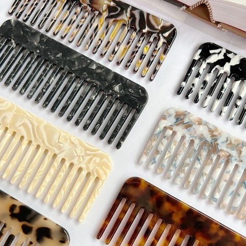Peine de Dientes Anchos de Acetato Retro para Mujer Elegante Patrón de Mármol Carey Peine Desenredante Herramienta de Peinado Portátil