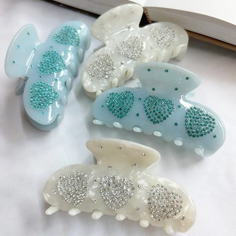 Pinza per Capelli a Forma di Cuore in Acetato Design di Nicchia Con Decorazione in Strass Accessori per Capelli Stile Francese per Donna